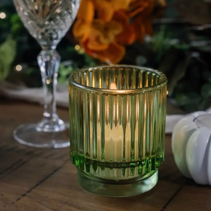 Ribbed Glass Candle Holder - Set of 2