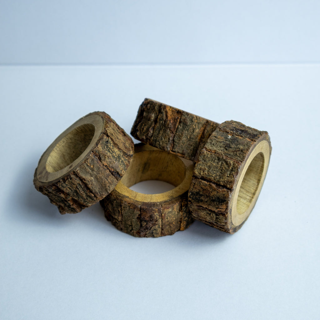 Bark Wood Napkin Ring - Set of 4