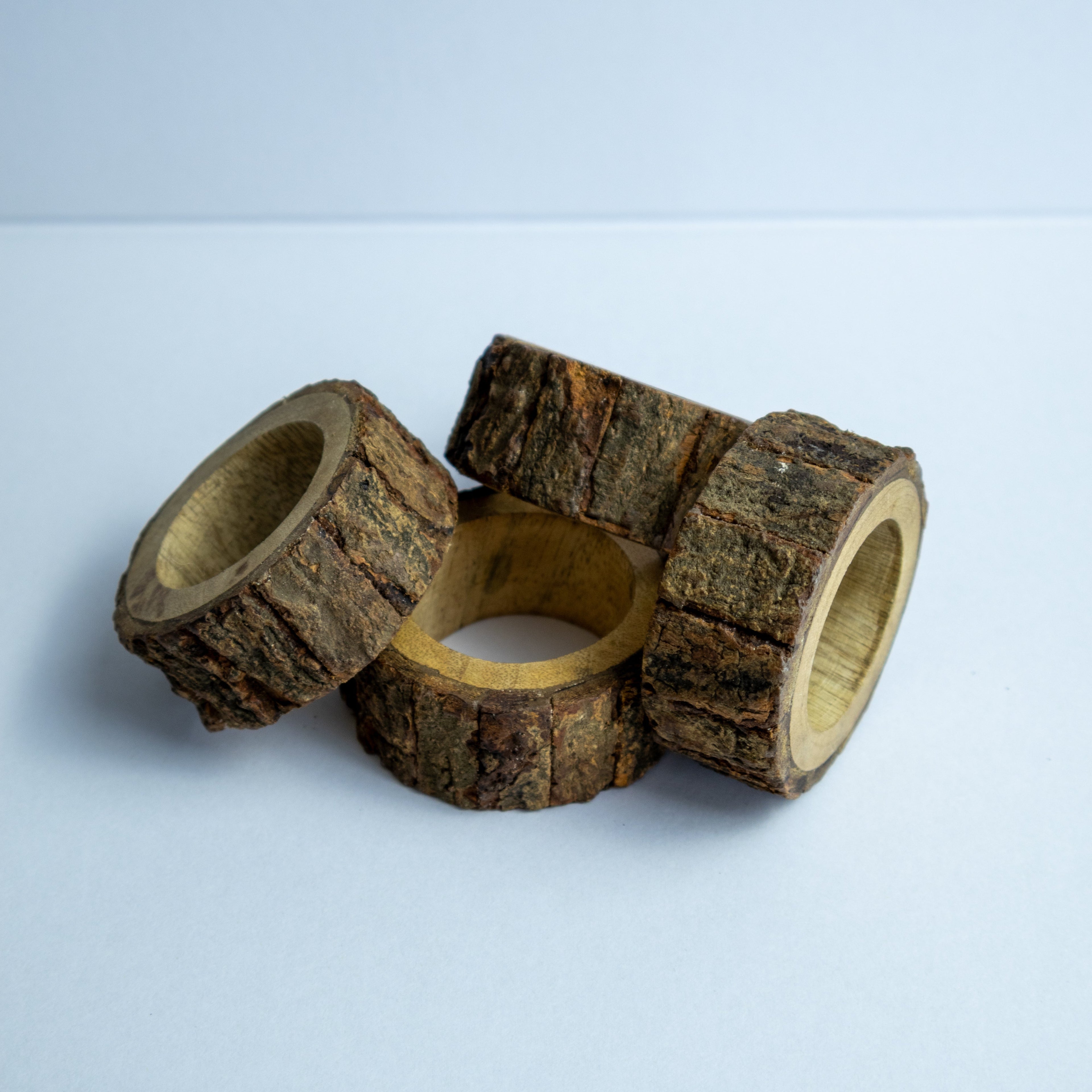 Bark Wood Napkin Ring - Set of 4