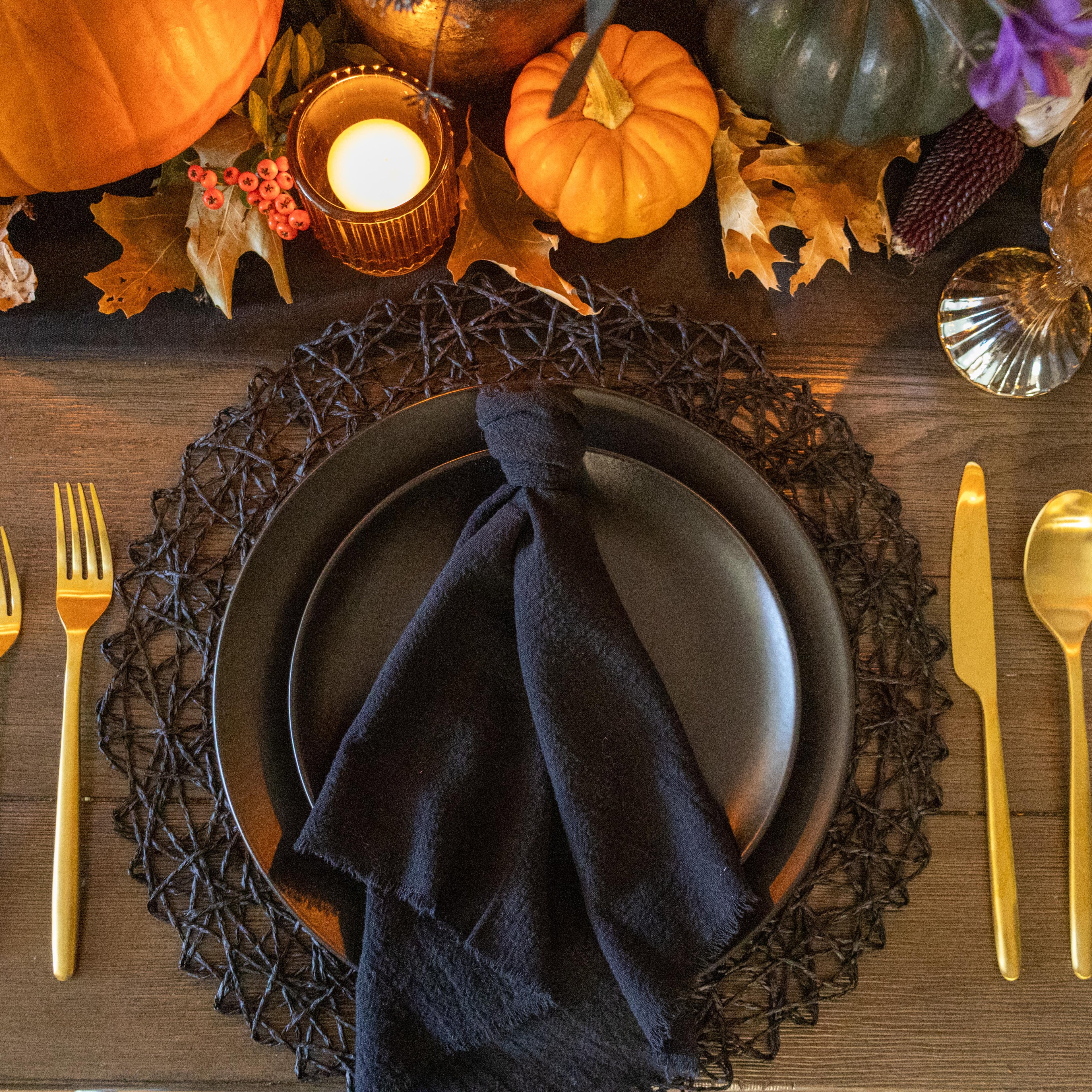 Black Linen Fringed Napkins - Set of 4