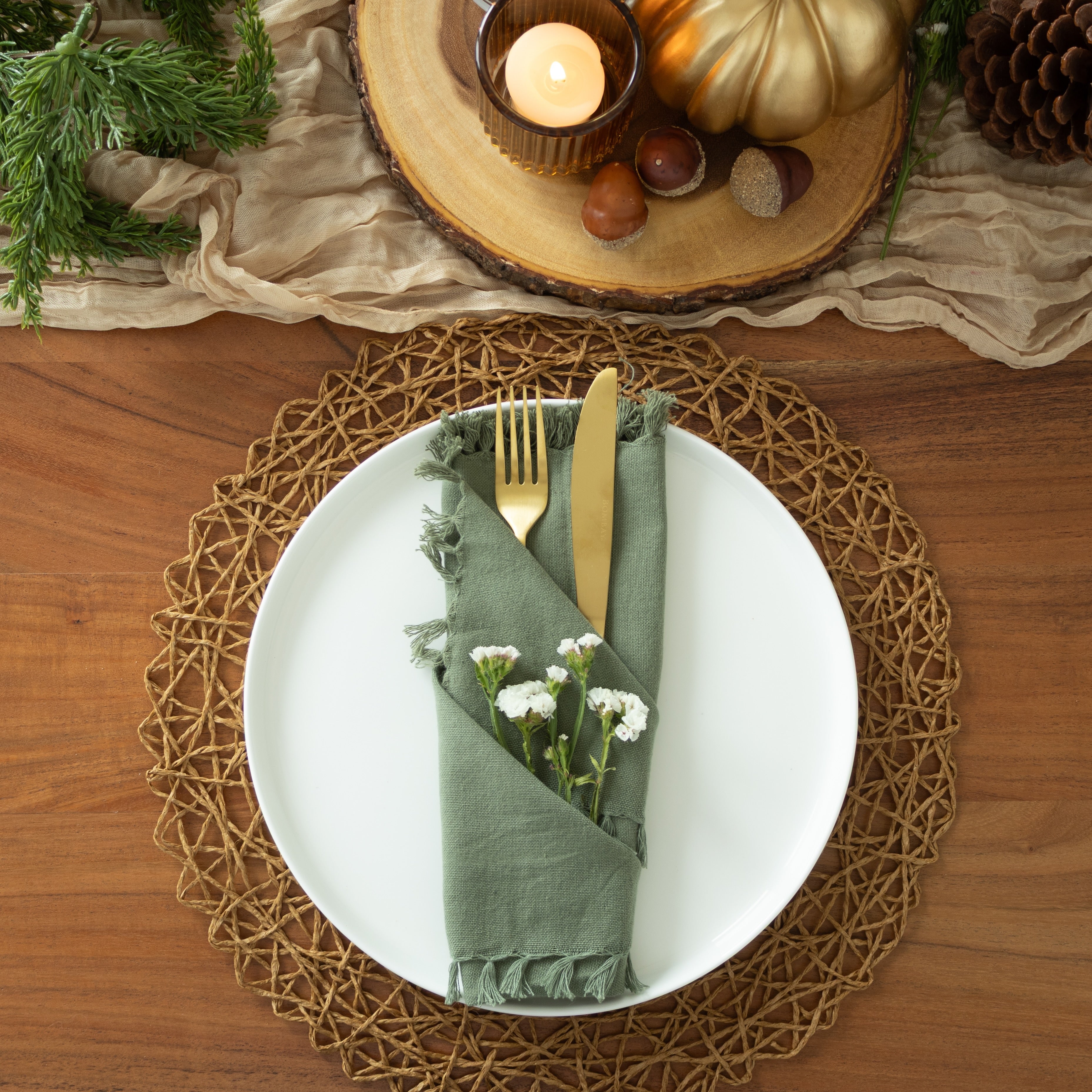 Sage Green Fringed Napkin - Set of 4