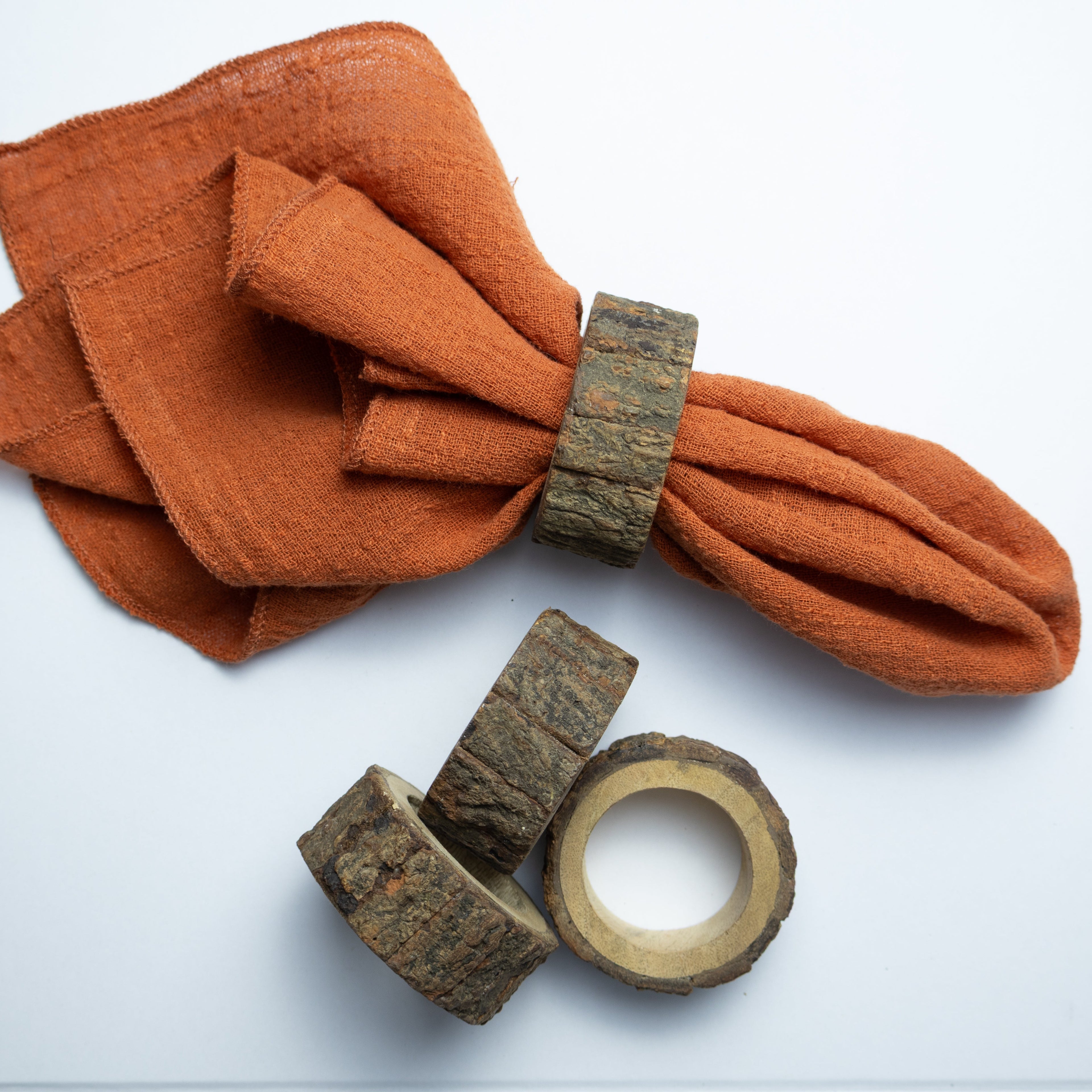 Bark Wood Napkin Ring - Set of 4