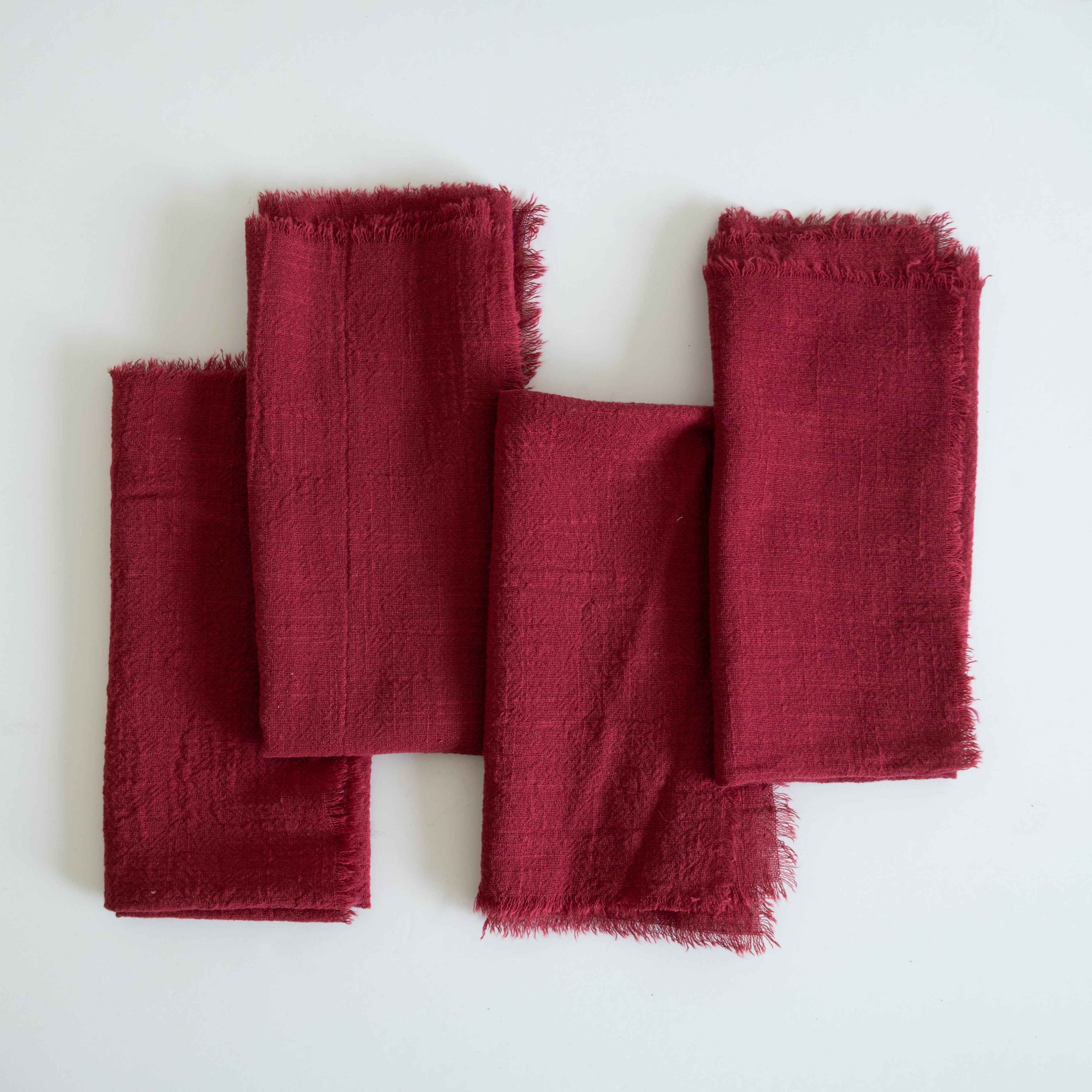 Burgundy Linen Fringe Napkins - Set of 4