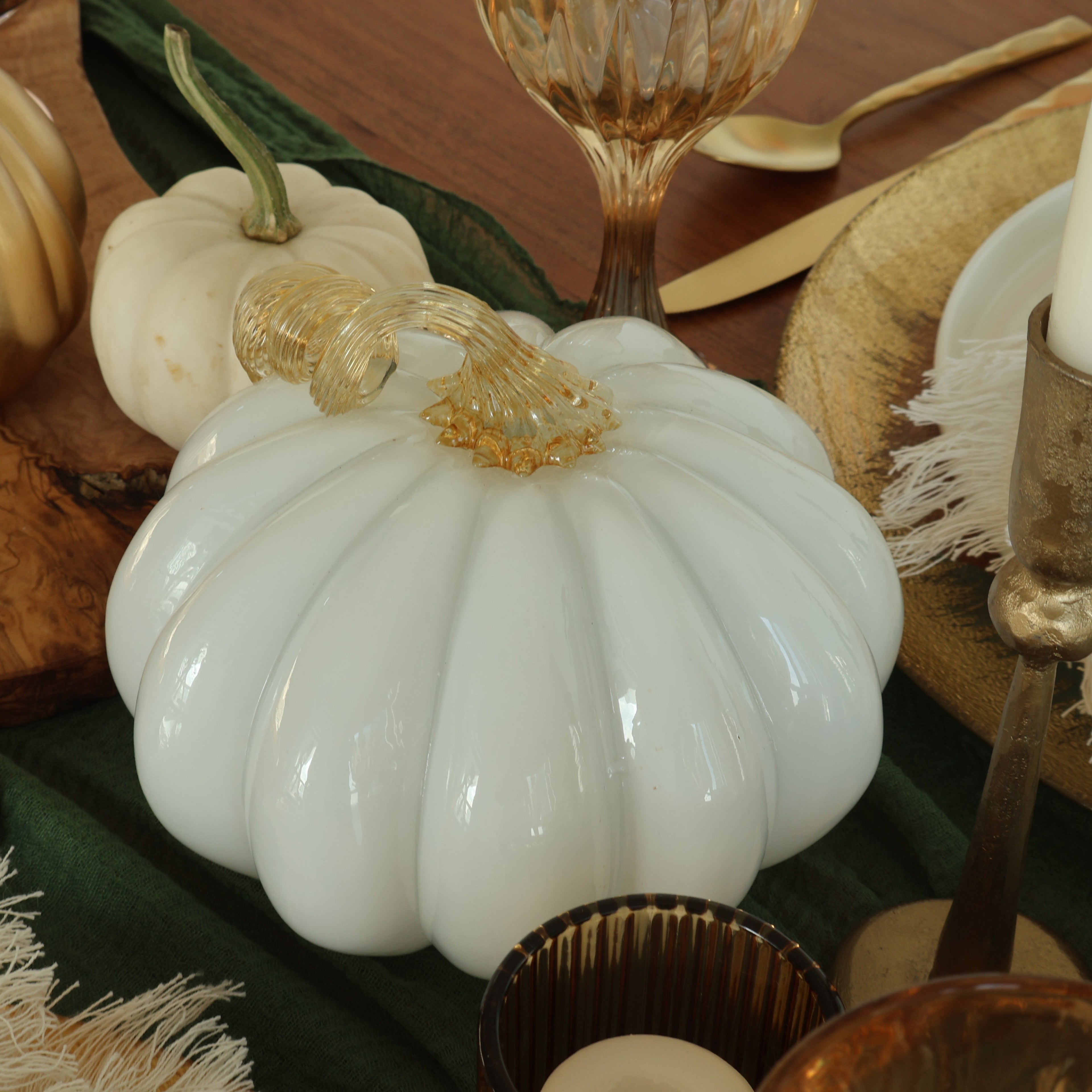 Ivory Glow Glass Pumpkin