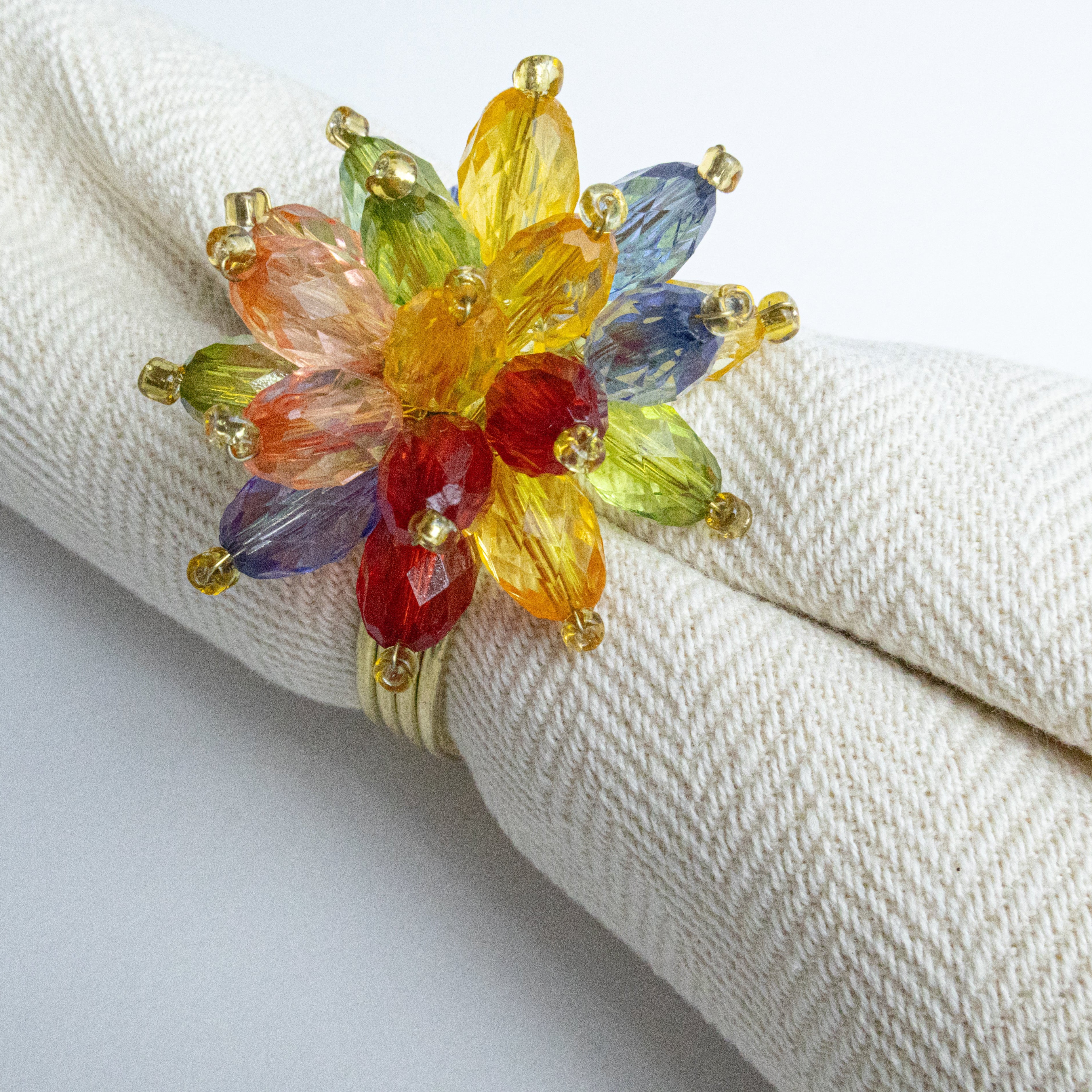 Colorful Crystal Sunburst Napkin Ring - Set of 4