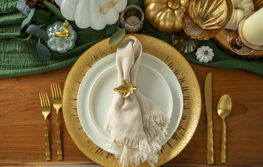 Ivory Herringbone Fringe Napkin - Set of 4