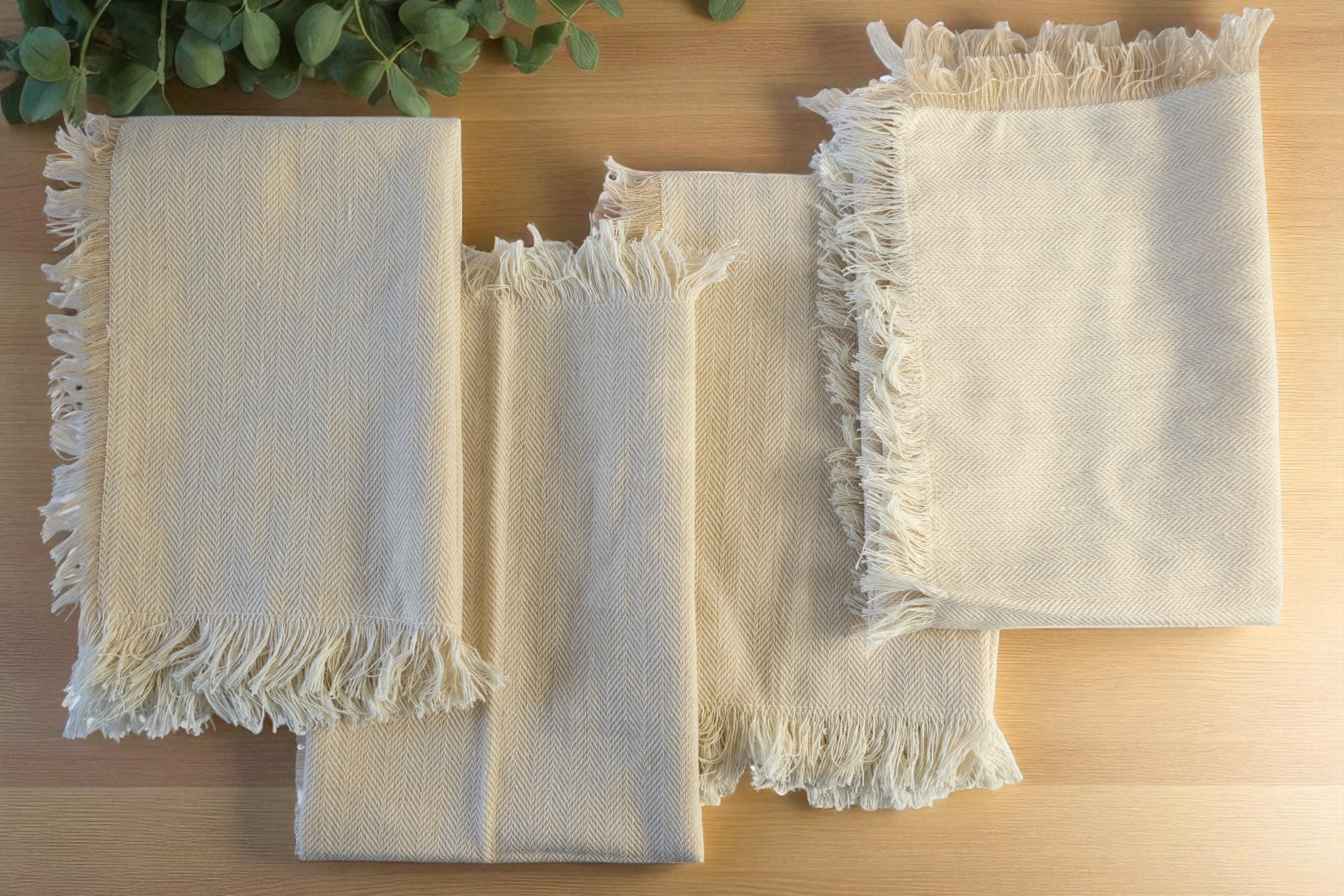 Ivory Herringbone Fringe Napkin - Set of 4