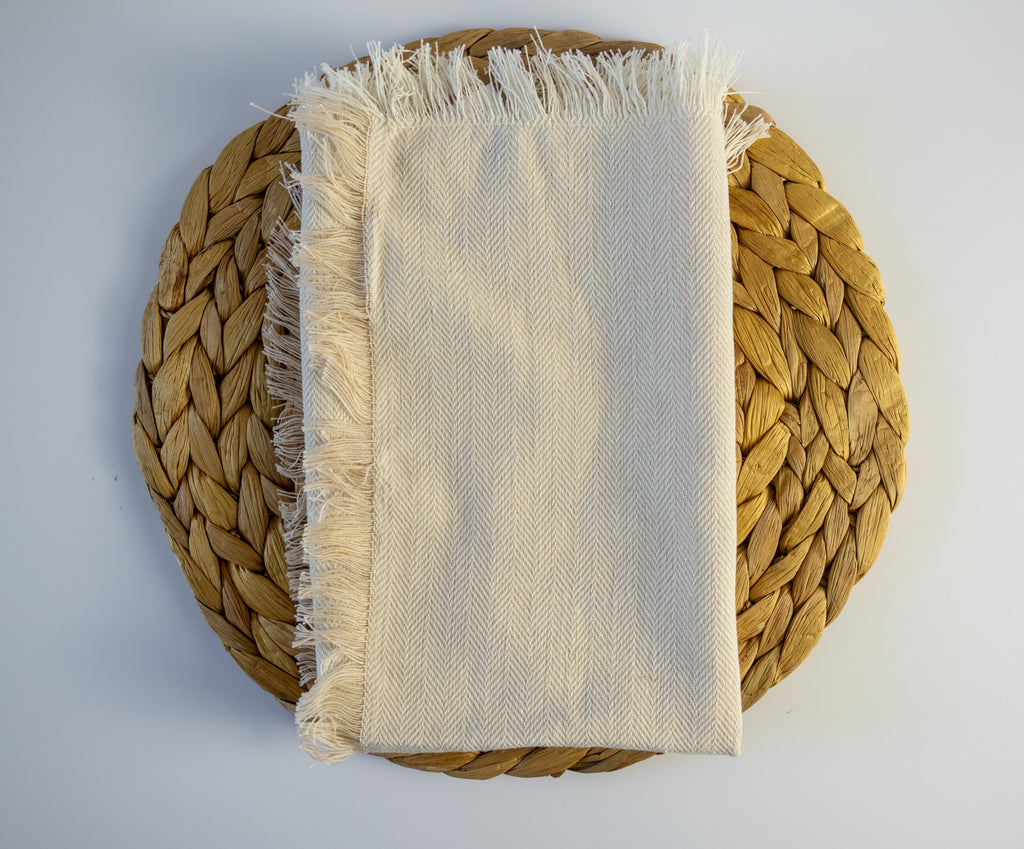 Ivory Herringbone Fringe Napkin - Set of 4