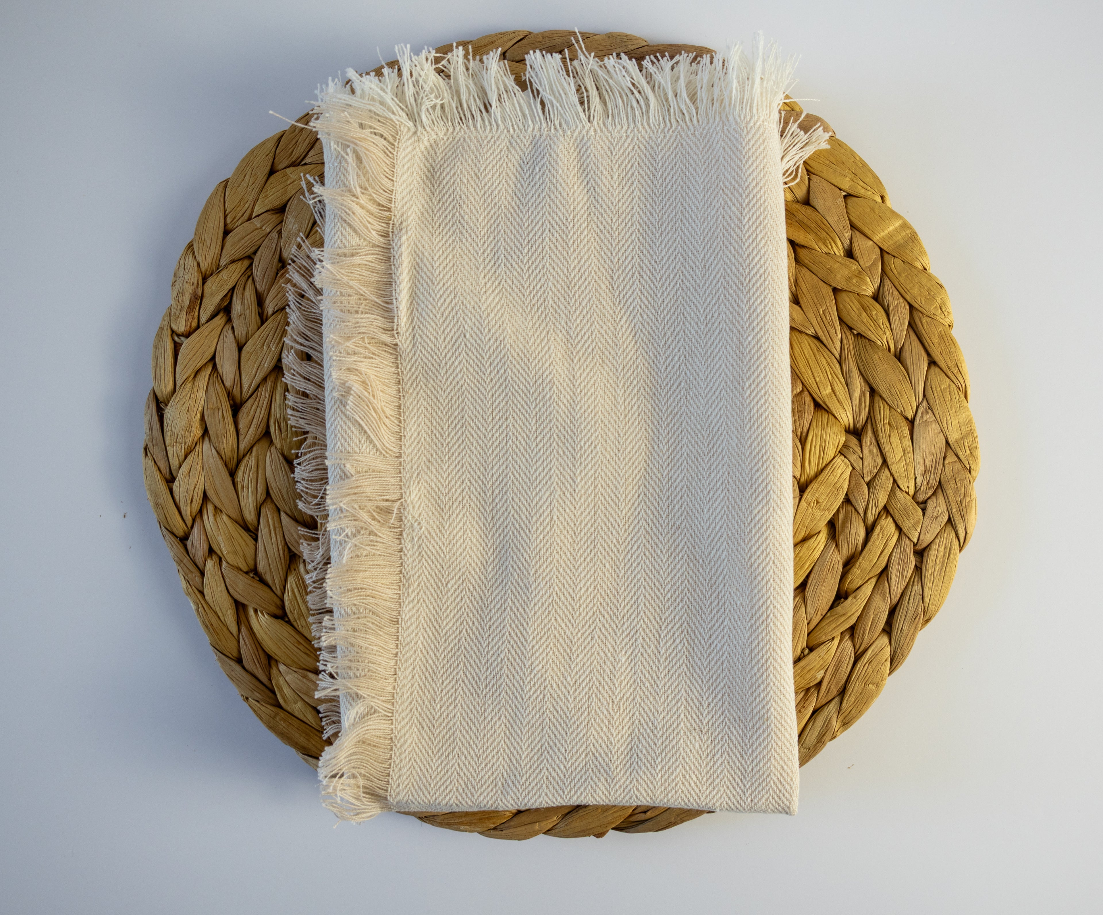 Ivory Herringbone Fringe Napkin - Set of 4
