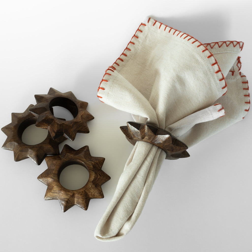 Sunburst Wood Napkin Ring - Set of 4