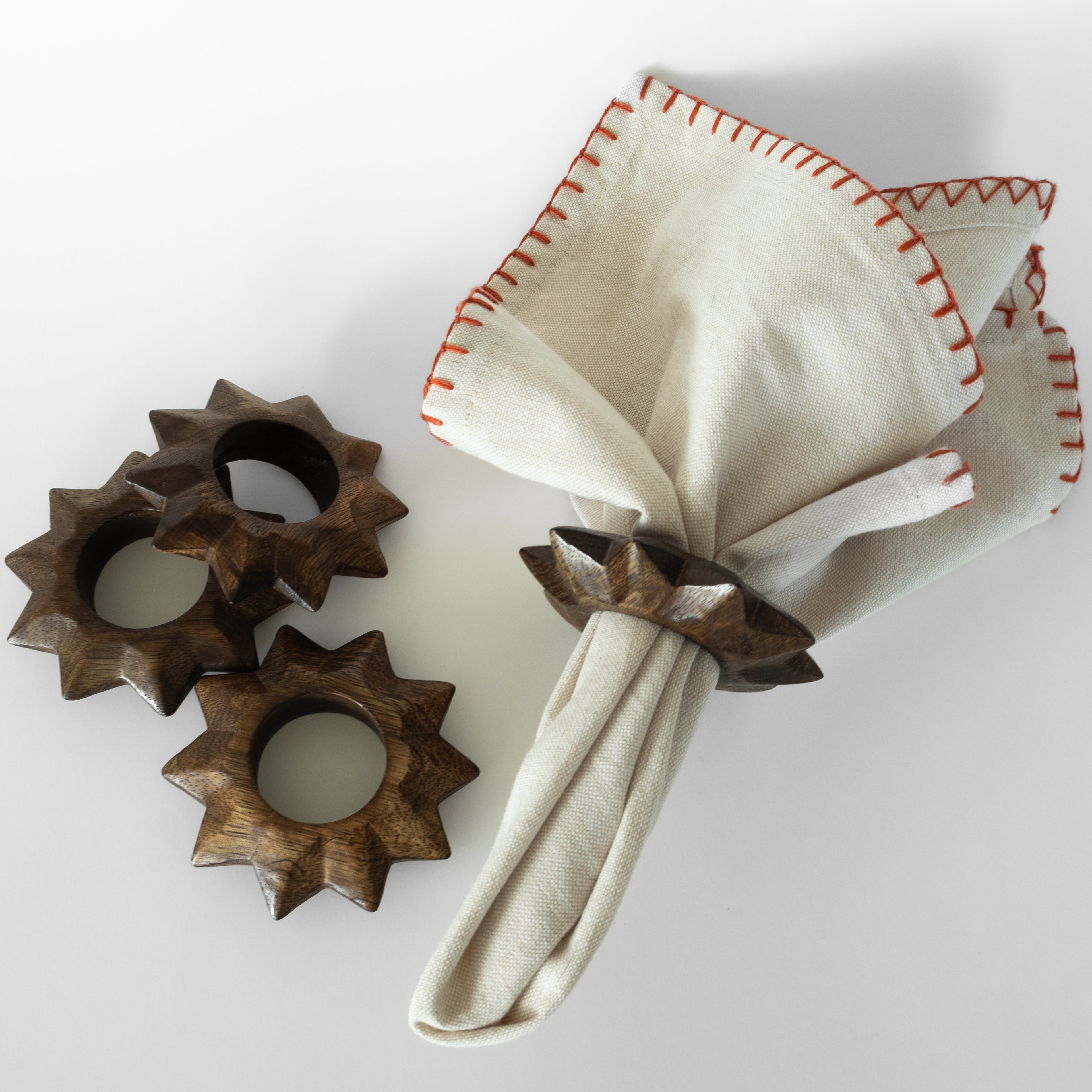 Sunburst Wood Napkin Ring - Set of 4